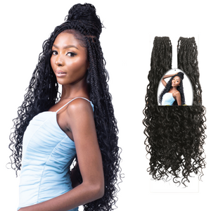 2X Boho Deep Wave, Box Braids Crochet Hair, Curly Ends, Synthetic Braiding Hair Extensions For Women, 30 Inches, 210 gms, 2 Bundle, 35 Strands
